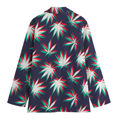 Trippy Hemp Leaves Reggae Pattern Print Women's Blazer