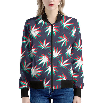 Trippy Hemp Leaves Reggae Pattern Print Women's Bomber Jacket