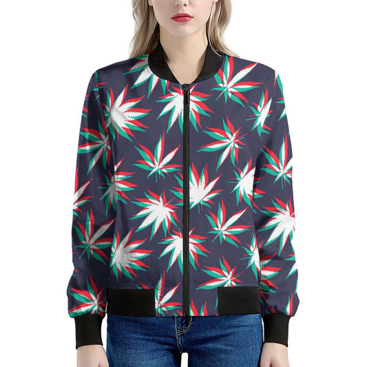 Trippy Hemp Leaves Reggae Pattern Print Women's Bomber Jacket