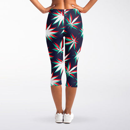 Trippy Hemp Leaves Reggae Pattern Print Women's Capri Leggings
