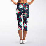 Trippy Hemp Leaves Reggae Pattern Print Women's Capri Leggings