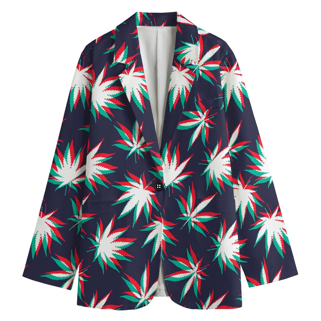 Trippy Hemp Leaves Reggae Pattern Print Women's Cotton Blazer