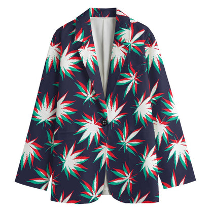 Trippy Hemp Leaves Reggae Pattern Print Women's Cotton Blazer