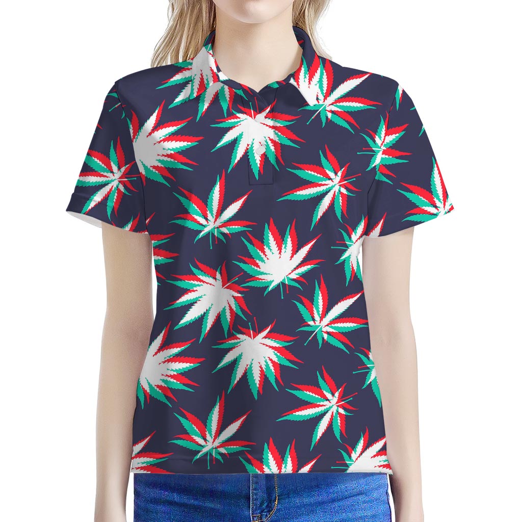 Trippy Hemp Leaves Reggae Pattern Print Women's Polo Shirt
