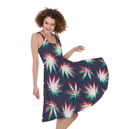 Trippy Hemp Leaves Reggae Pattern Print Women's Sleeveless Dress