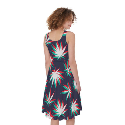 Trippy Hemp Leaves Reggae Pattern Print Women's Sleeveless Dress