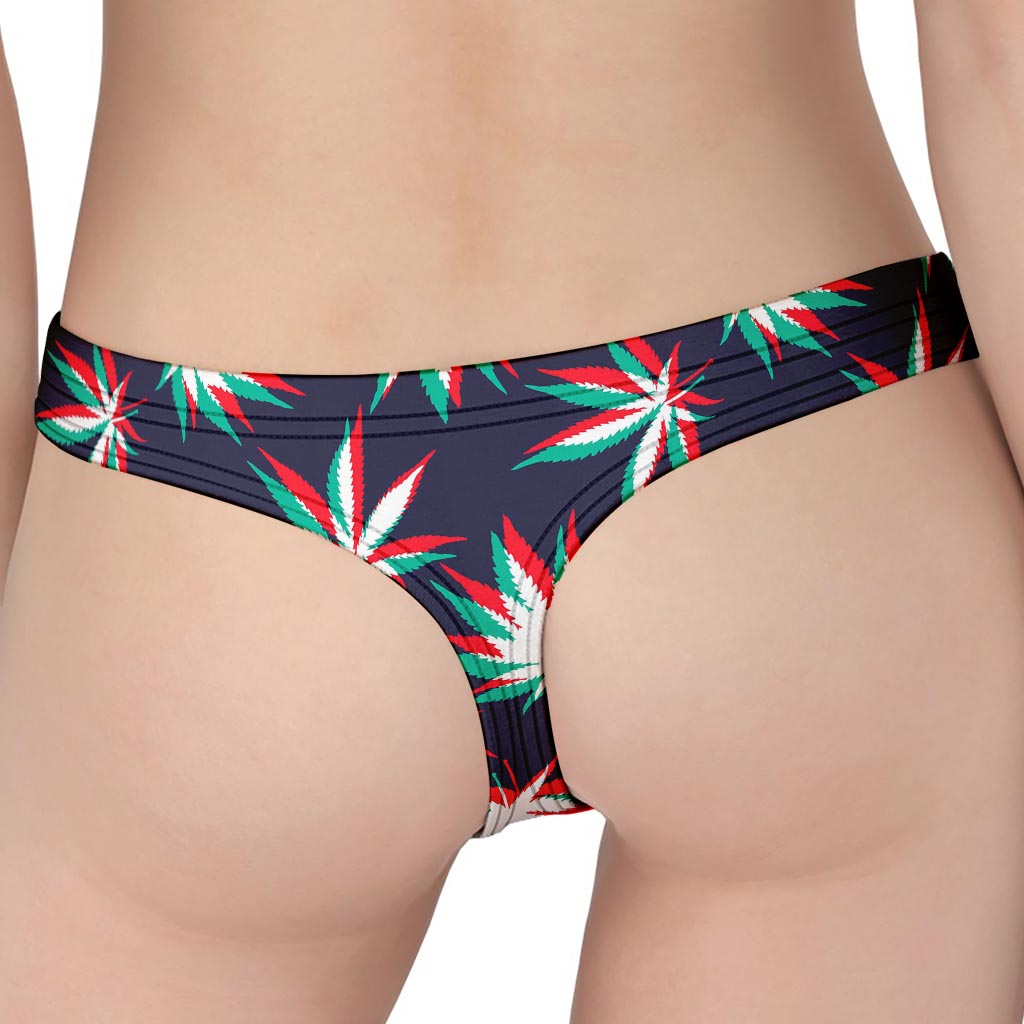 Trippy Hemp Leaves Reggae Pattern Print Women's Thong