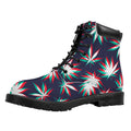 Trippy Hemp Leaves Reggae Pattern Print Padded Collar Lace Up Boots