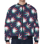 Trippy Hemp Leaves Reggae Pattern Print Zip Sleeve Bomber Jacket