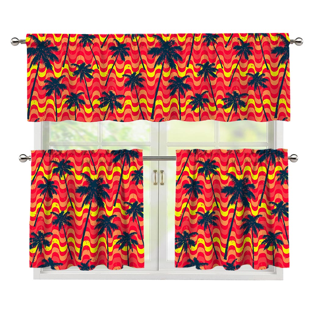 Trippy Palm Tree Pattern Print 3 Piece Kitchen Curtains