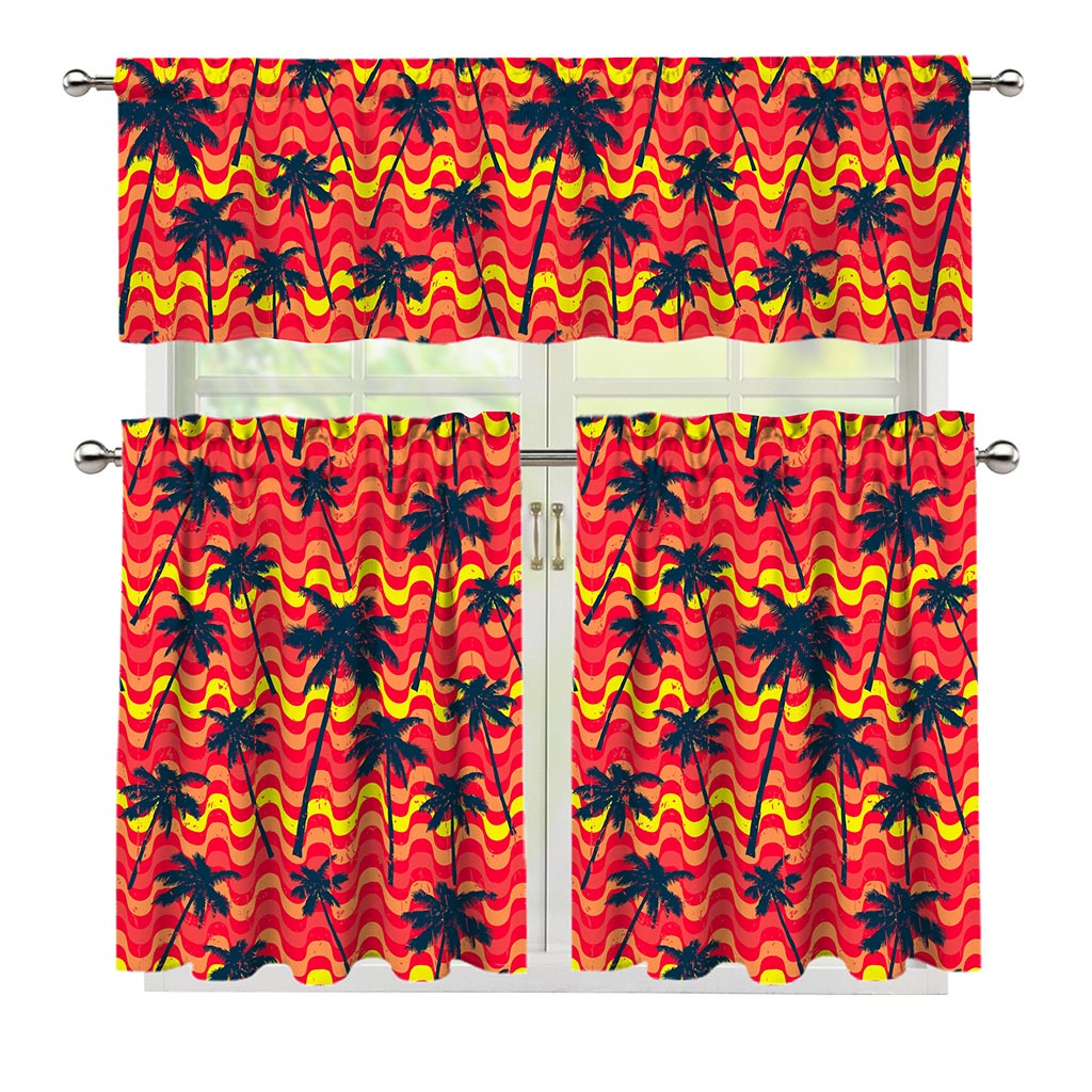 Trippy Palm Tree Pattern Print 3 Piece Kitchen Curtains