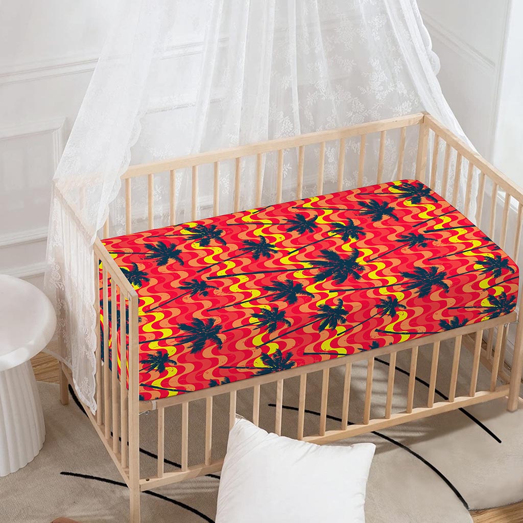 Trippy Palm Tree Pattern Print Baby Crib Sheet