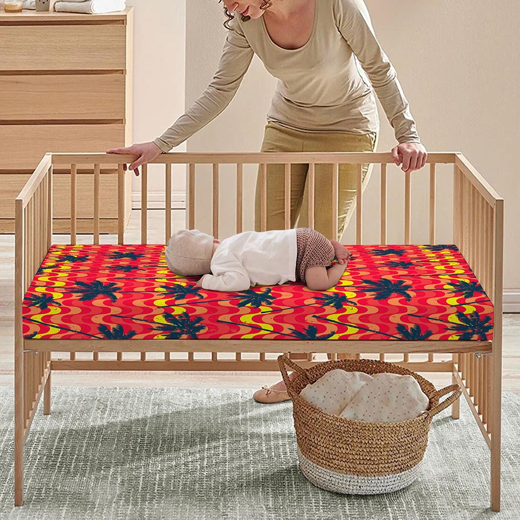 Trippy Palm Tree Pattern Print Baby Crib Sheet