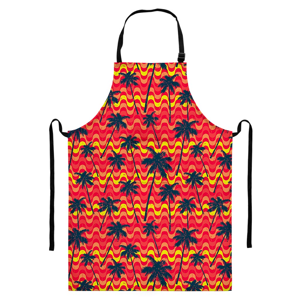 Trippy Palm Tree Pattern Print Bib Apron With Pocket