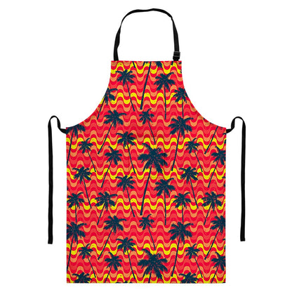 Trippy Palm Tree Pattern Print Bib Apron With Pocket