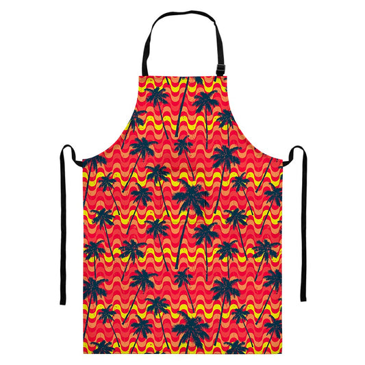 Trippy Palm Tree Pattern Print Bib Apron With Pocket