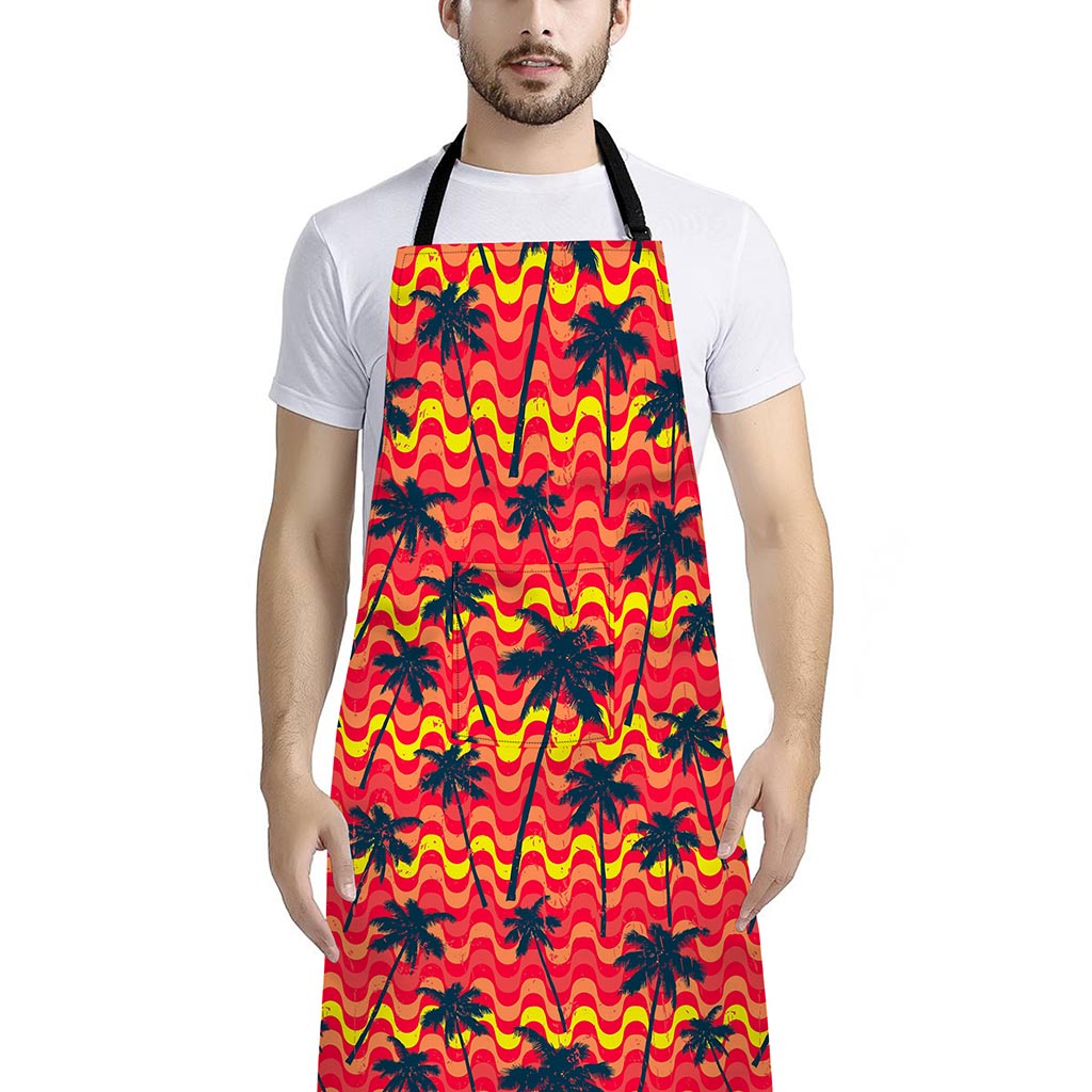 Trippy Palm Tree Pattern Print Bib Apron With Pocket