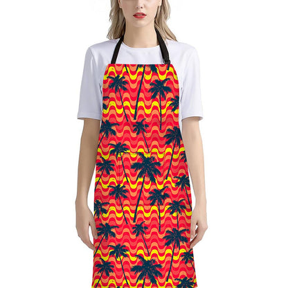 Trippy Palm Tree Pattern Print Bib Apron With Pocket