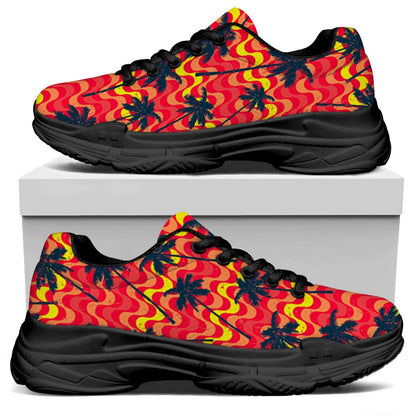 Trippy Palm Tree Pattern Print Black Chunky Shoes