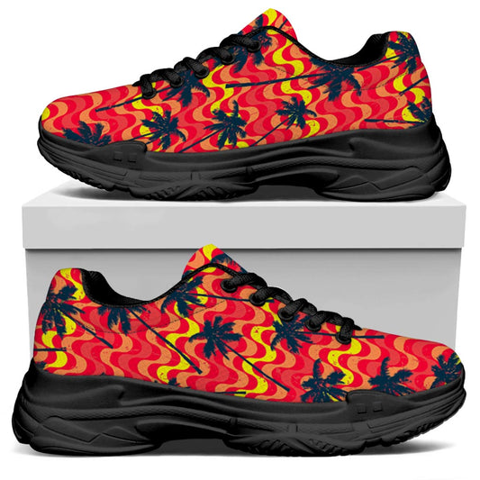 Trippy Palm Tree Pattern Print Black Chunky Shoes