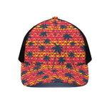 Trippy Palm Tree Pattern Print Black Mesh Trucker Cap