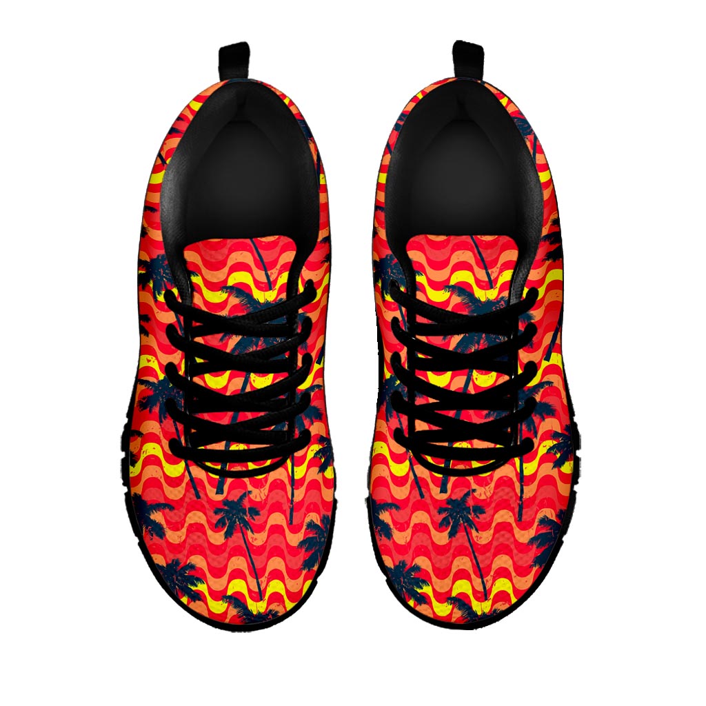 Trippy Palm Tree Pattern Print Black Running Shoes