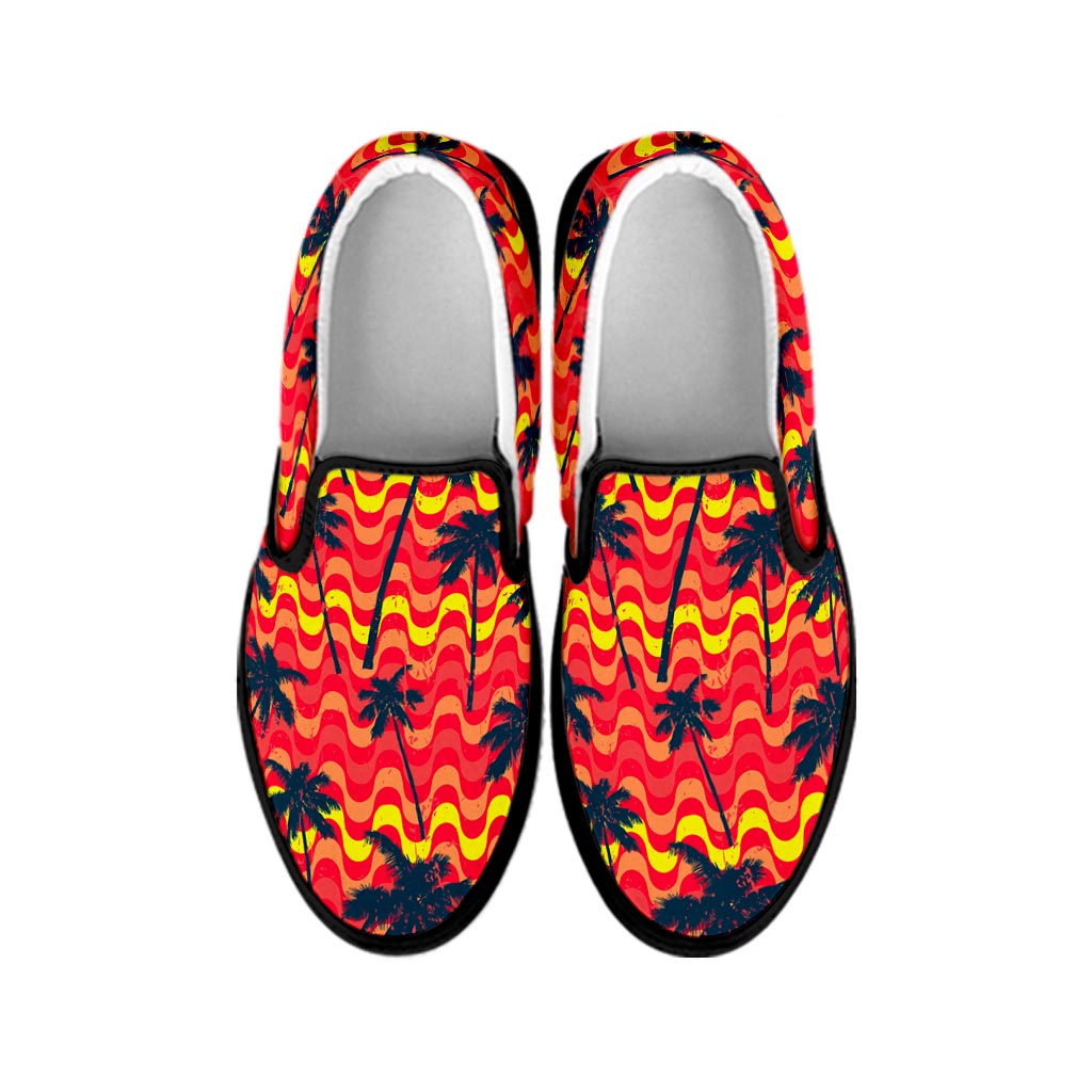 Trippy Palm Tree Pattern Print Black Slip On Sneakers