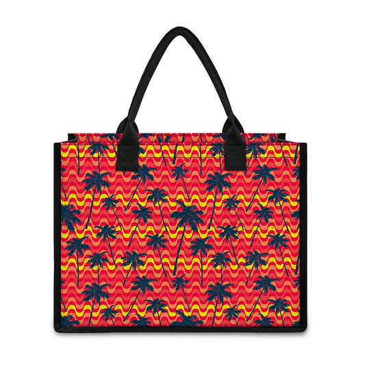 Trippy Palm Tree Pattern Print Canvas Tote Bag