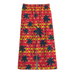 Trippy Palm Tree Pattern Print Cotton Front Slit Maxi Skirt