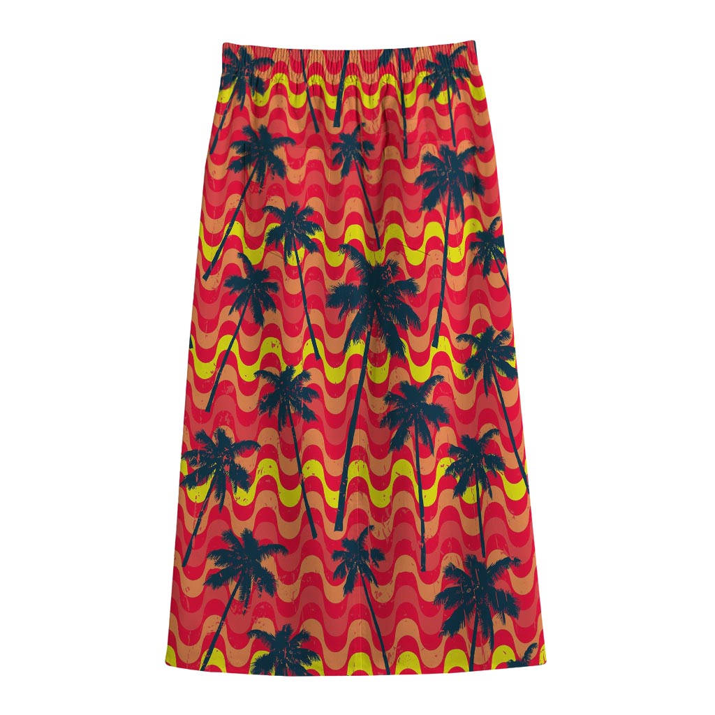 Trippy Palm Tree Pattern Print Cotton Front Slit Maxi Skirt