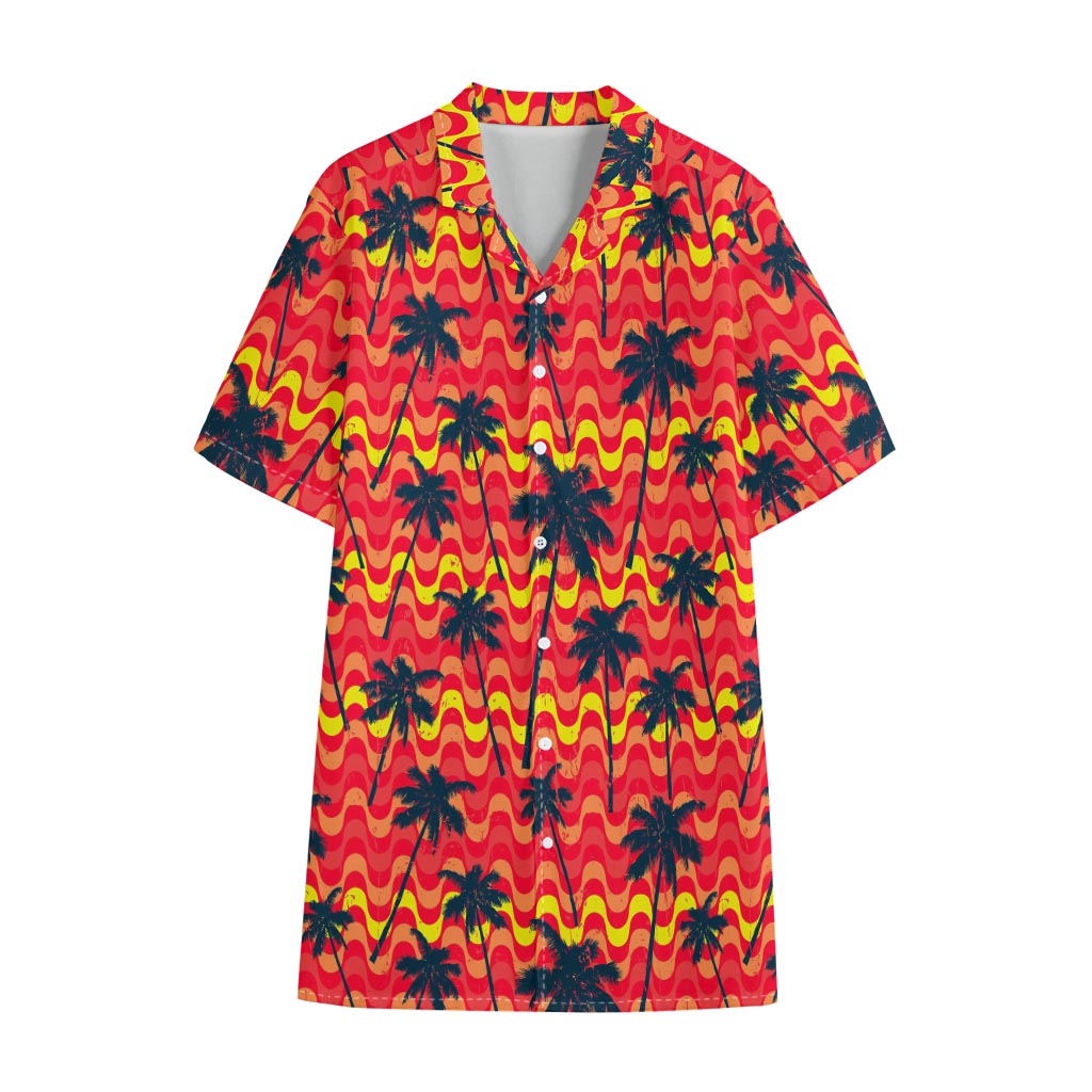 Trippy Palm Tree Pattern Print Cotton Hawaiian Shirt