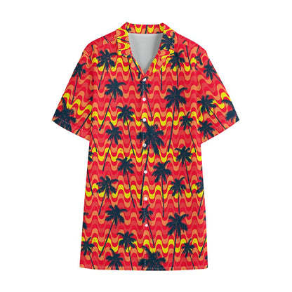 Trippy Palm Tree Pattern Print Cotton Hawaiian Shirt