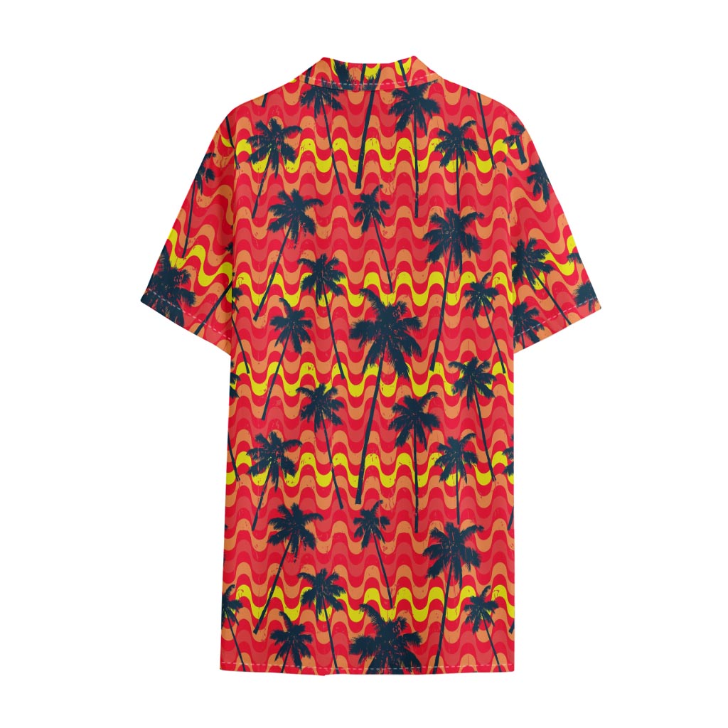 Trippy Palm Tree Pattern Print Cotton Hawaiian Shirt