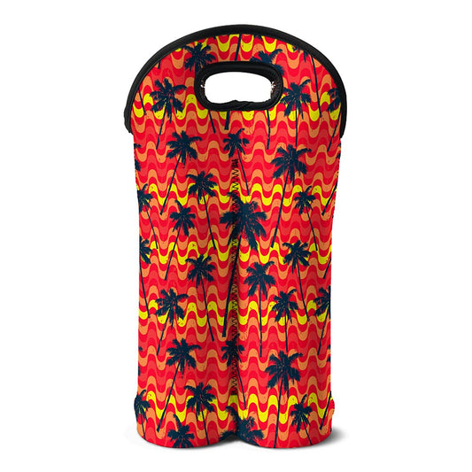 Trippy Palm Tree Pattern Print Double Neoprene Wine Tote