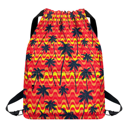 Trippy Palm Tree Pattern Print Drawstring Backpack