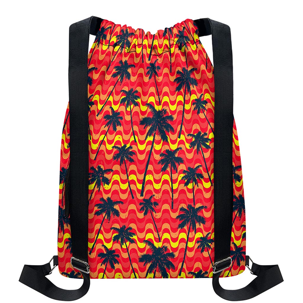 Trippy Palm Tree Pattern Print Drawstring Backpack