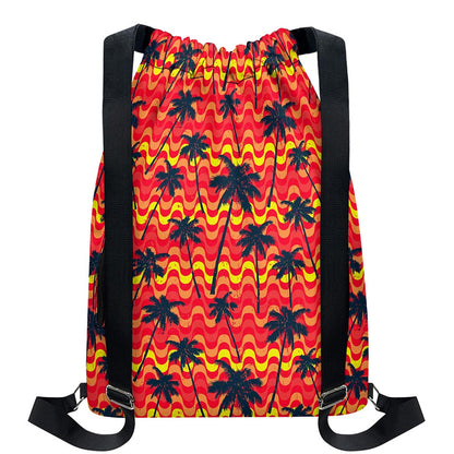 Trippy Palm Tree Pattern Print Drawstring Backpack