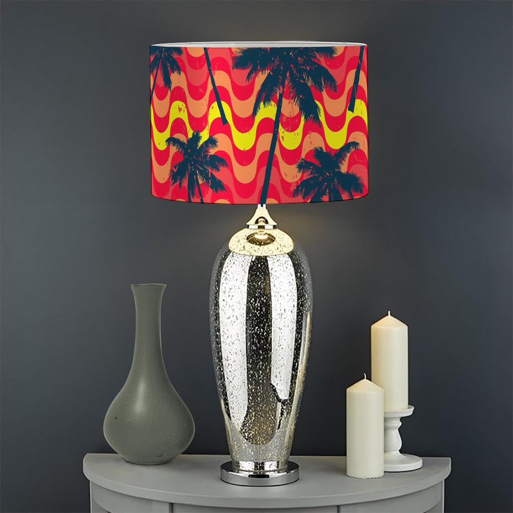 Trippy Palm Tree Pattern Print Drum Lamp Shade