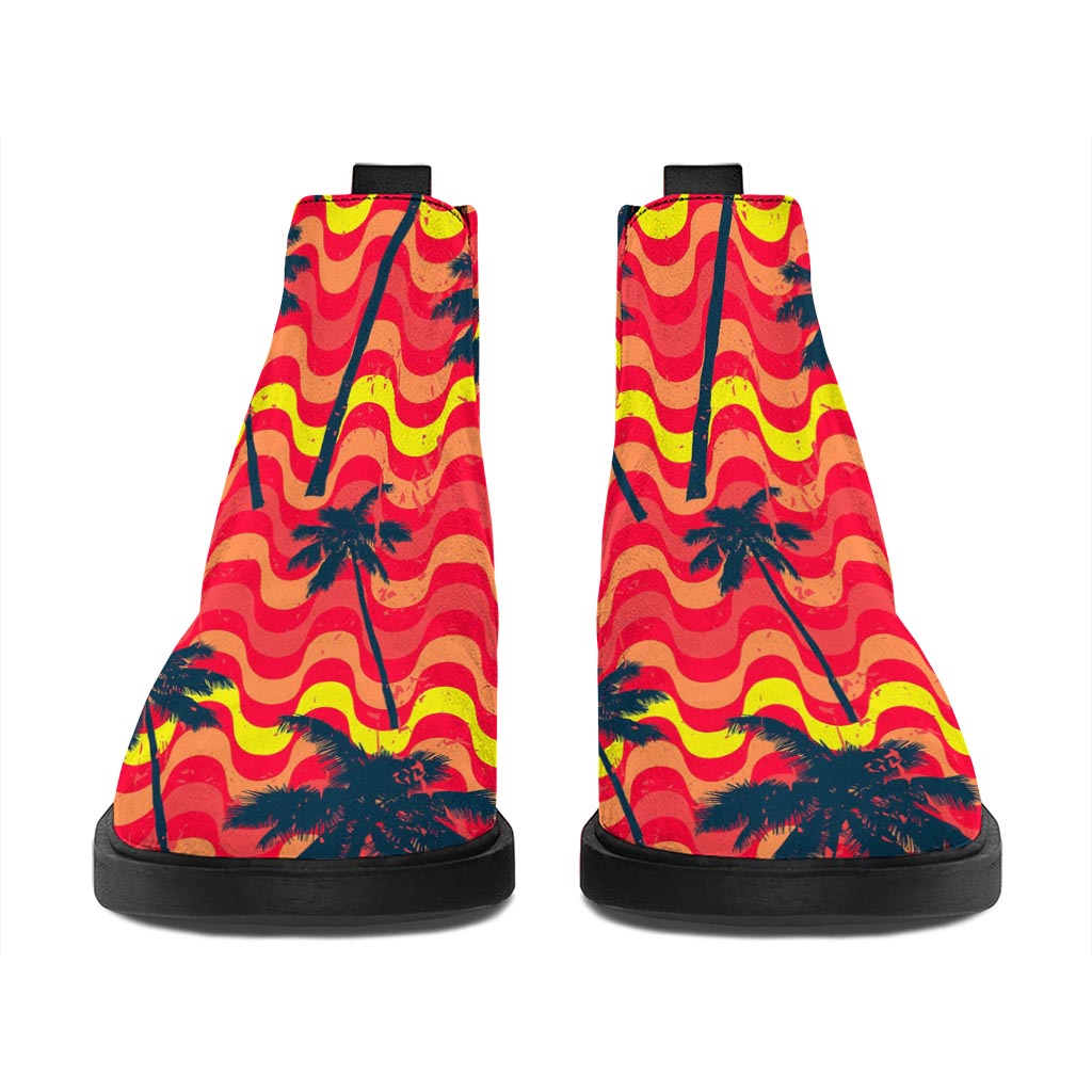 Trippy Palm Tree Pattern Print Flat Ankle Boots
