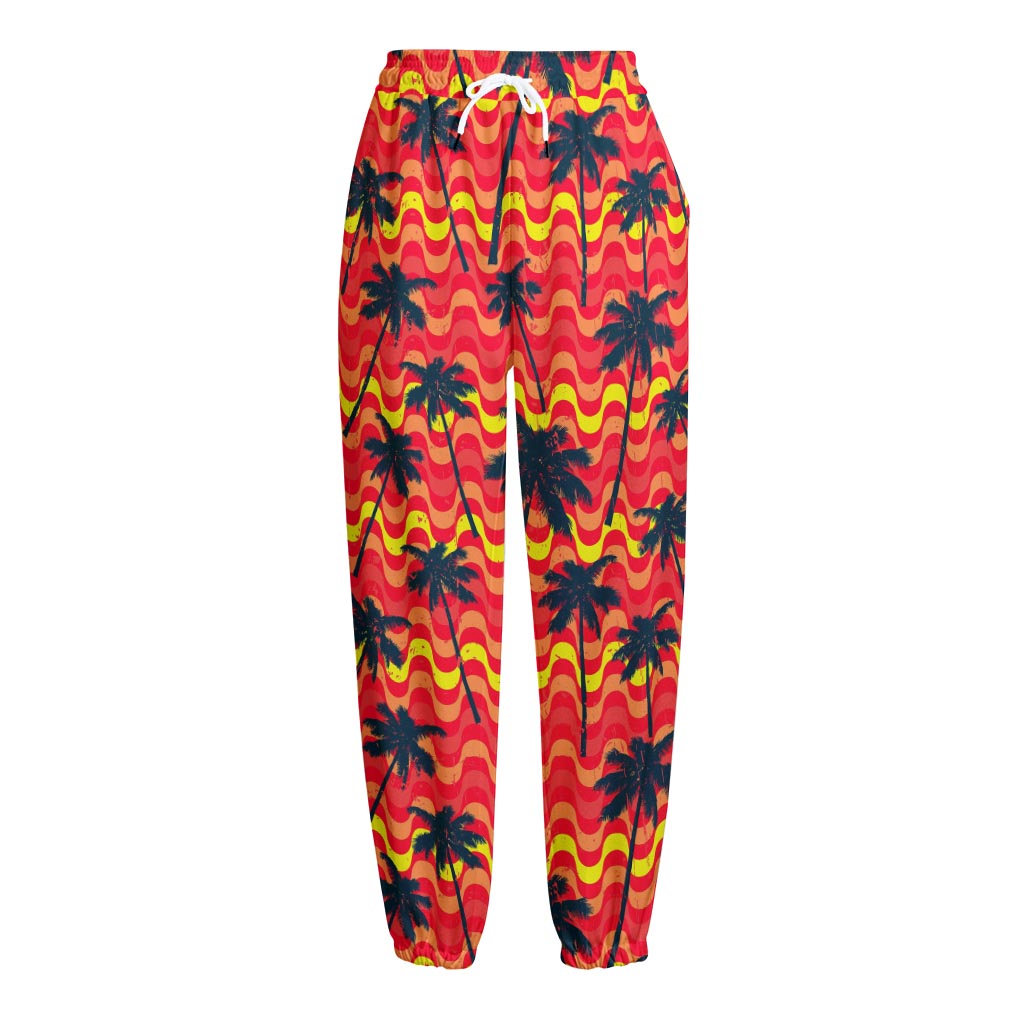 Trippy Palm Tree Pattern Print Fleece Lined Knit Pants