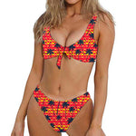 Trippy Palm Tree Pattern Print Front Bow Tie Bikini