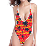 Trippy Palm Tree Pattern Print High Cut One Piece Swimsuit