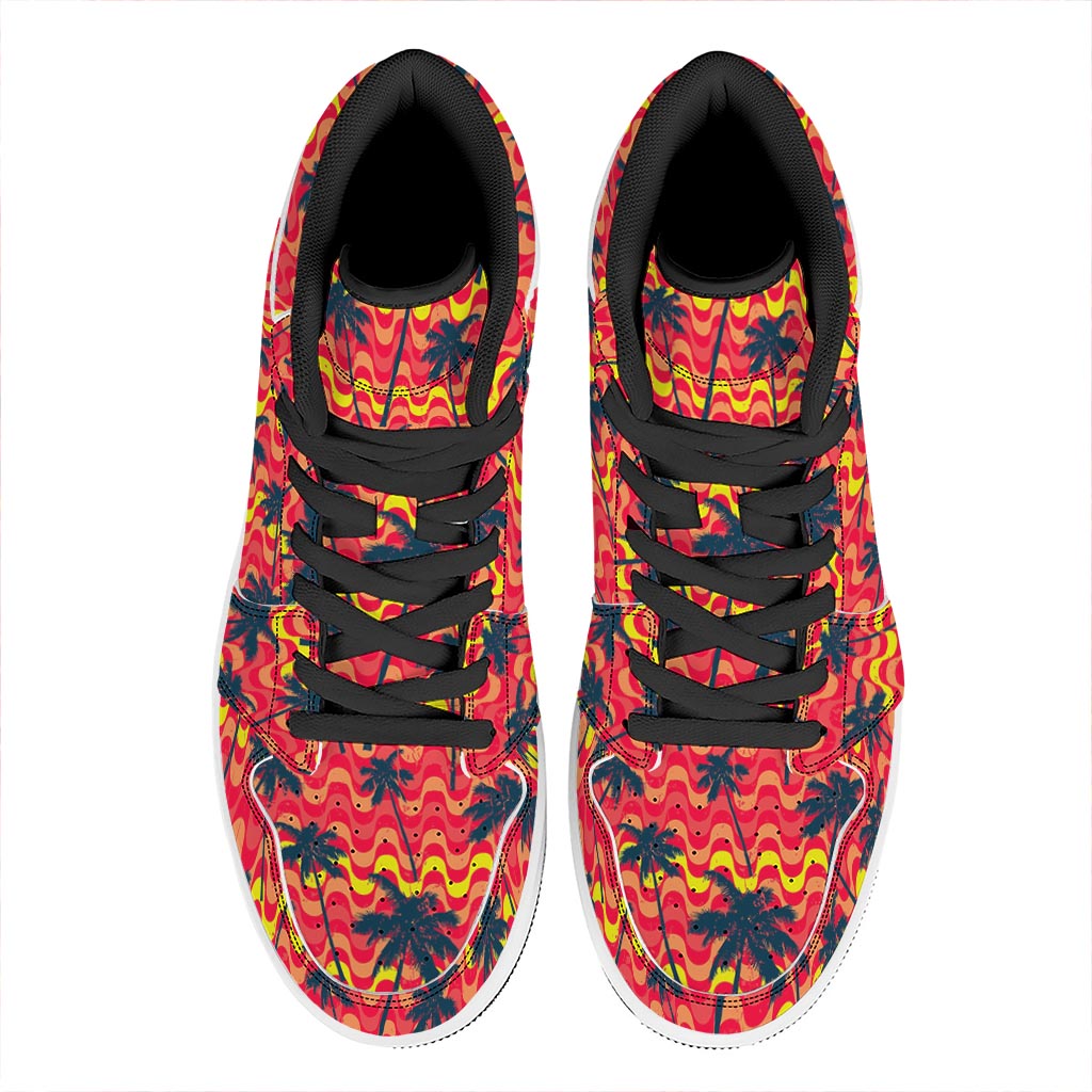 Trippy Palm Tree Pattern Print High Top Leather Sneakers