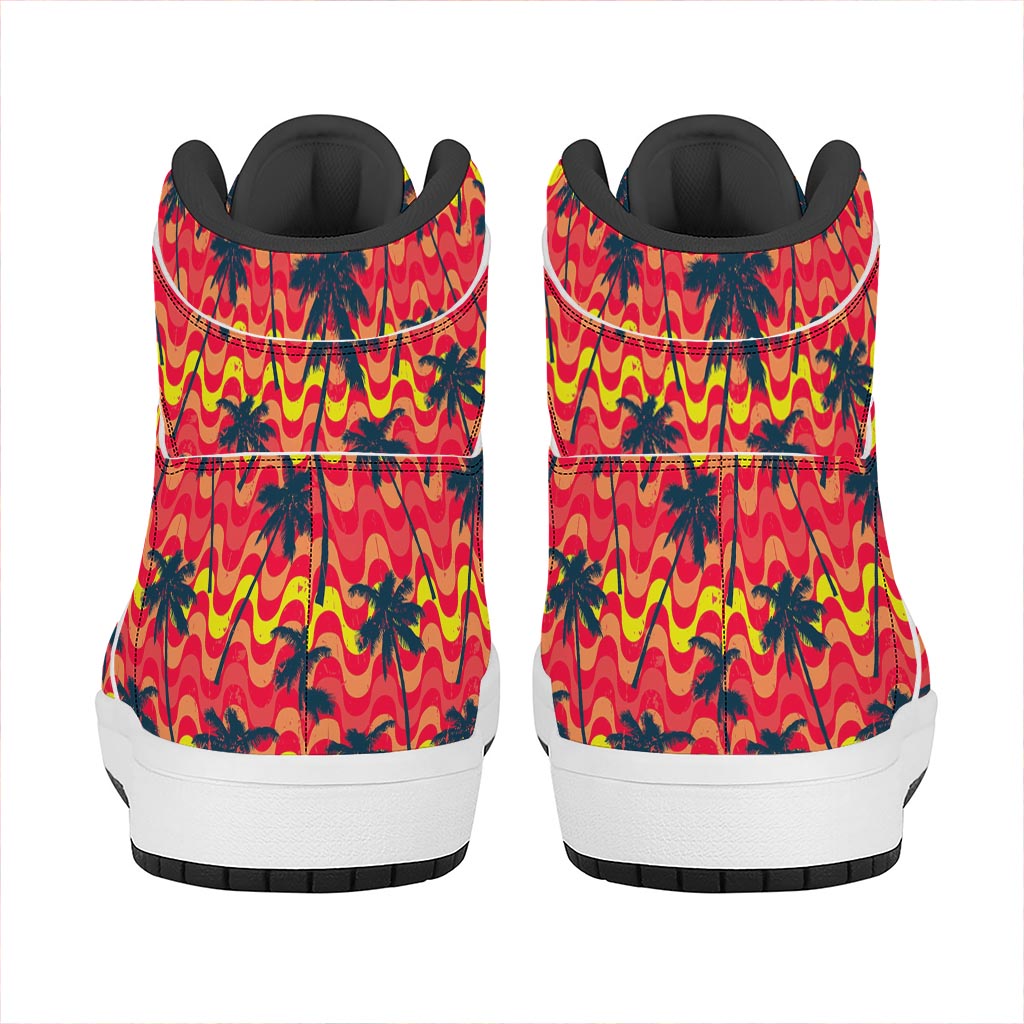 Trippy Palm Tree Pattern Print High Top Leather Sneakers