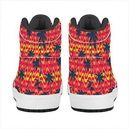 Trippy Palm Tree Pattern Print High Top Leather Sneakers