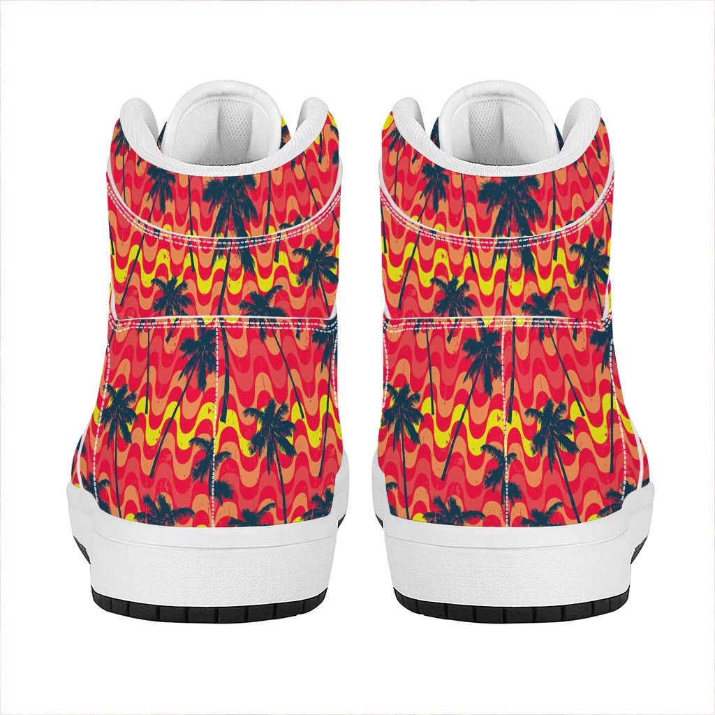 Trippy Palm Tree Pattern Print High Top Leather Sneakers