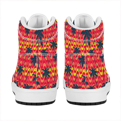 Trippy Palm Tree Pattern Print High Top Leather Sneakers