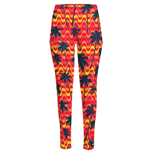 Trippy Palm Tree Pattern Print High-Waisted Pocket Leggings