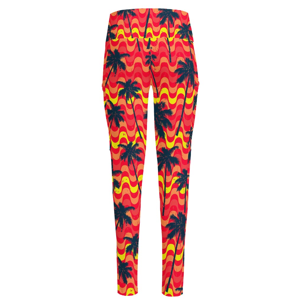 Trippy Palm Tree Pattern Print High-Waisted Pocket Leggings