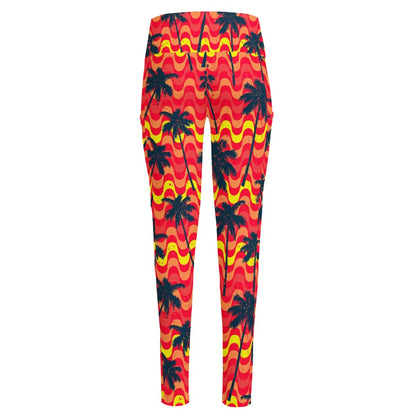 Trippy Palm Tree Pattern Print High-Waisted Pocket Leggings